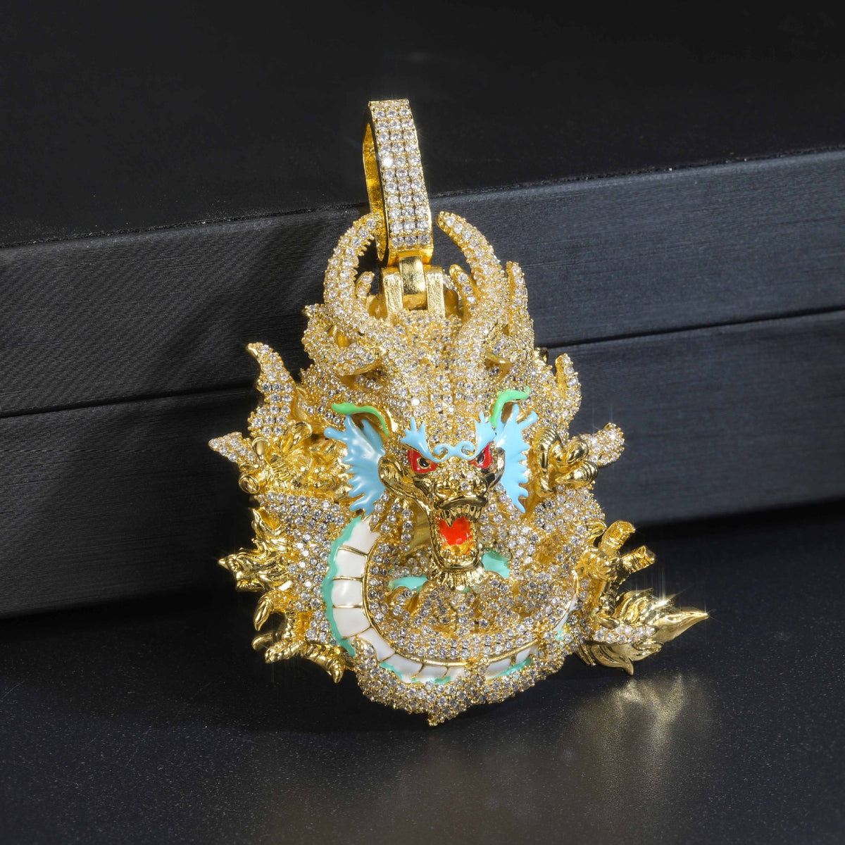 Iced Out Dragon Pendant Necklace, Hip Hop Rope Chain, Animal Statement Jewelry product image