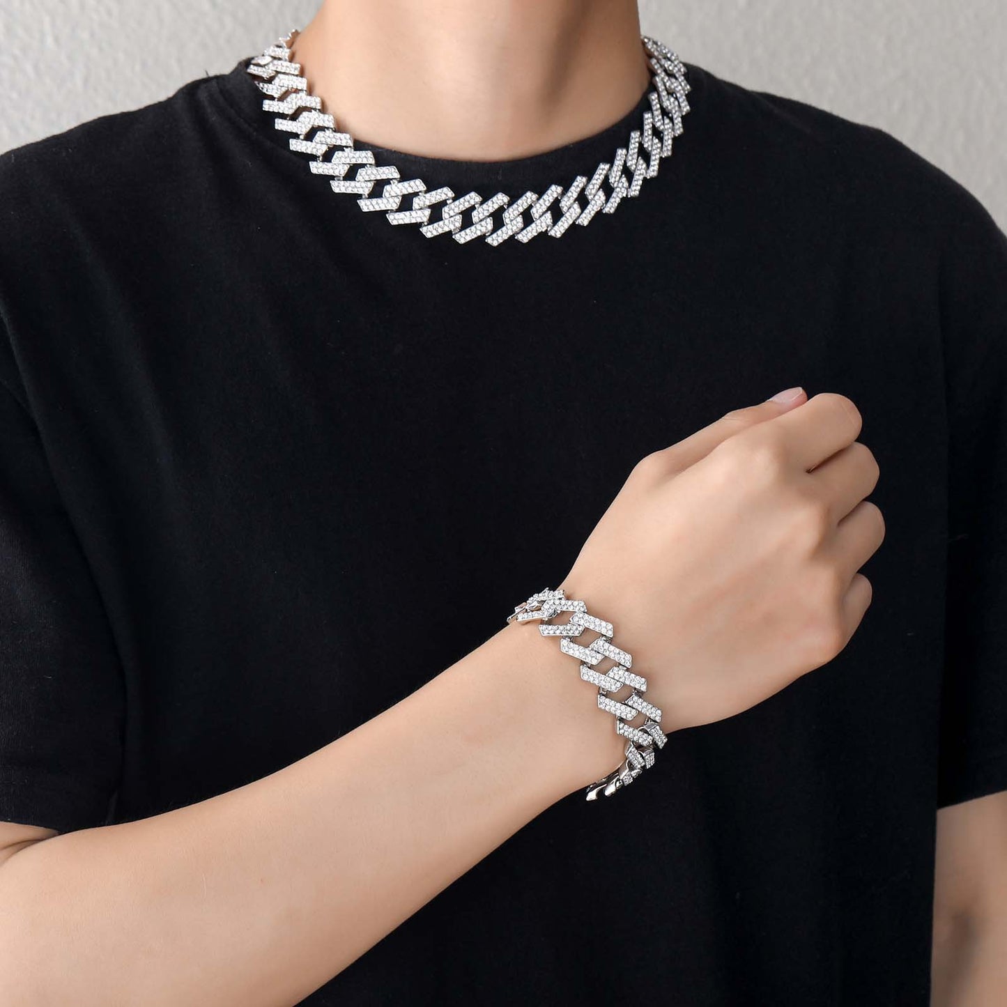 Hip Hop Diamond Shape Cuban Link Alloy Necklace for Men and Women