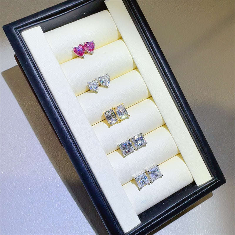 Moissanite Stud Earrings for Women, Heart, Emerald Cut, Princess Cut & Asscher Style Earrings product image