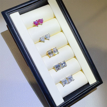 Moissanite Stud Earrings for Women, Heart, Emerald Cut, Princess Cut & Asscher Style Earrings