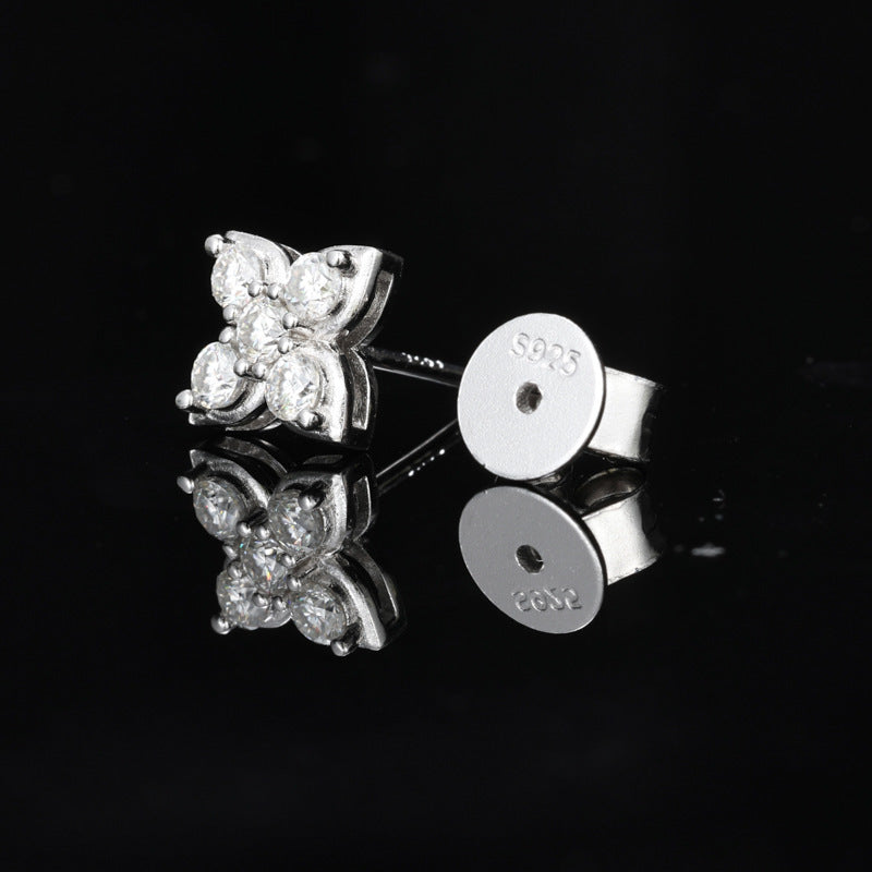 925 Silver Moissanite Flower Stud Earrings for Women and Men, Luxury Sparkly Floral Earrings product image