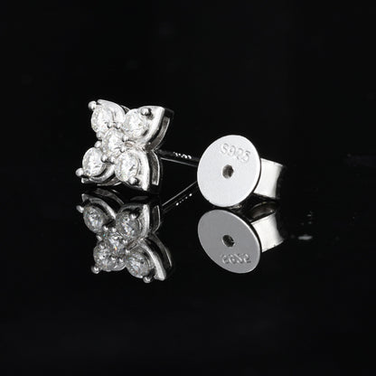 925 Silver Moissanite Flower Stud Earrings for Women and Men, Luxury Sparkly Floral Earrings
