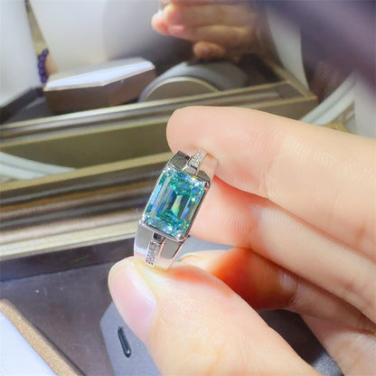 Emerald Cut Green Moissanite Ring, Geometric U-Shaped Engagement Ring, 1 Carat 2 Carat 3 Carat