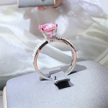 Pink Moissanite Halo Ring for Women, 2 Carat or 3 Carat Engagement Style Ring