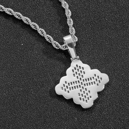 Hip Hop Light Luxury Four Leaf Clover Cross Copper Necklace for Men and Women