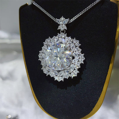 10 Carat Moissanite Pendant Necklace with Halo Cluster Chain