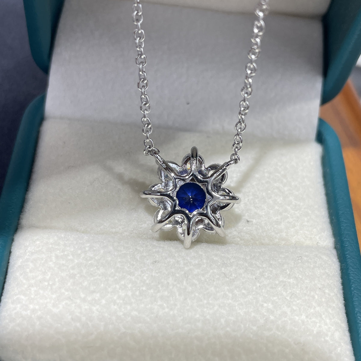 Blue Flower Jewelry Set with Sapphire-Look Stone, Floral Earrings Necklace Ring product image