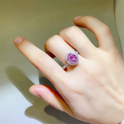 Pink Oval Moissanite Halo Ring for Women, 1 to 5 Carat Statement Engagement Ring