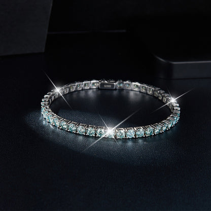 925 Silver Moissanite Tennis Bracelet, Blue Green Full Circle Bracelet for Everyday Wear and Gifts