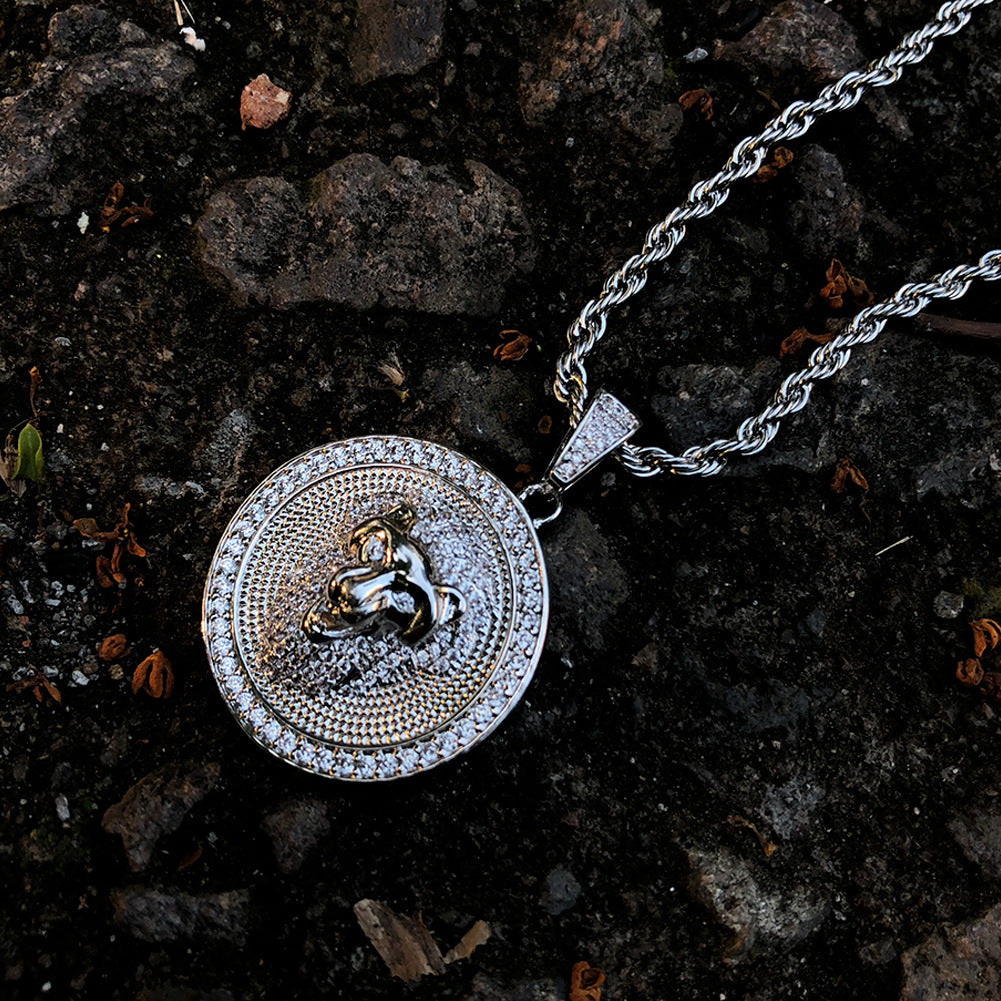 Iced Out Micro Pave Cubic Zirconia Hip Hop Pendant Necklace with 60cm Twist Chain