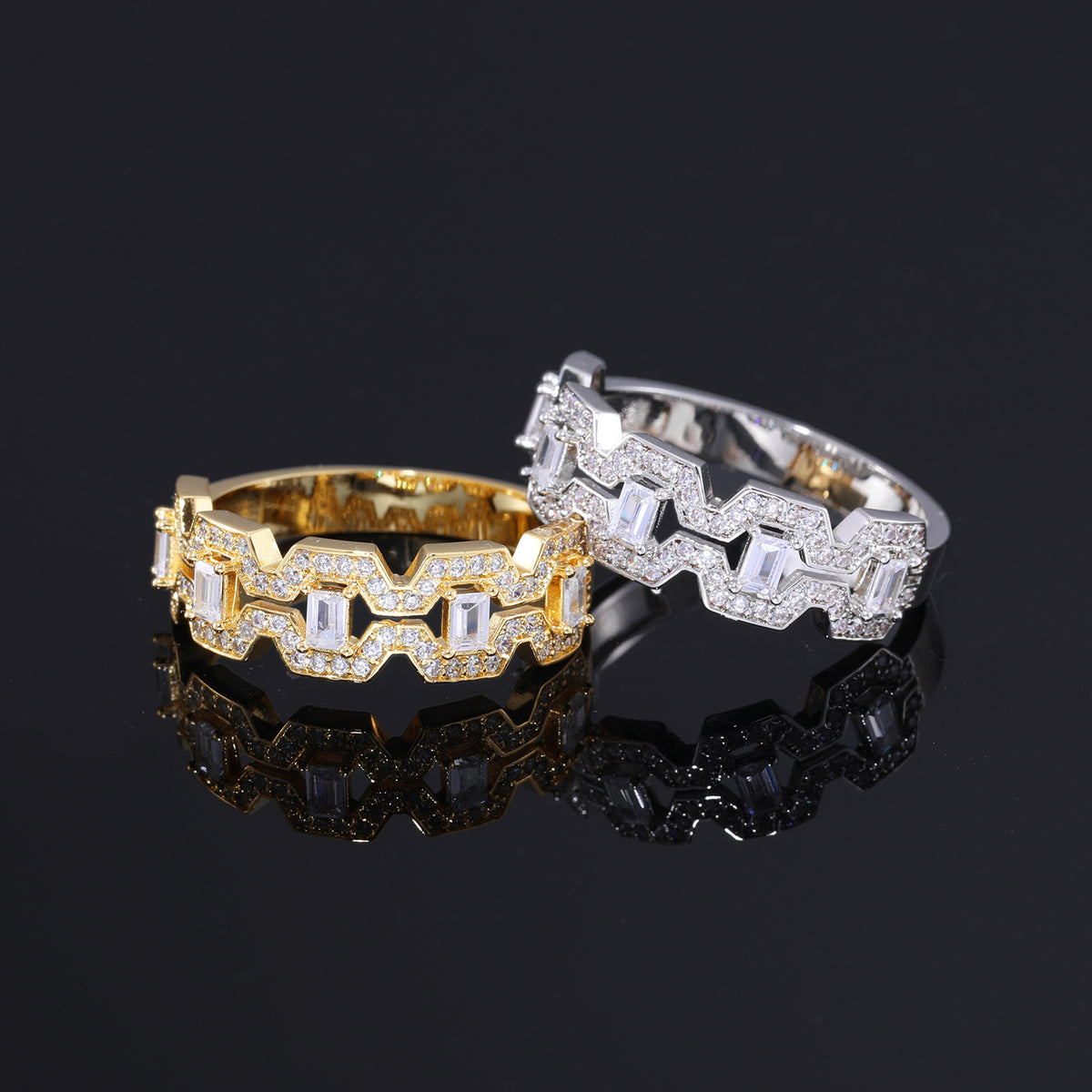 Geometric Zircon Statement Ring, Unisex Zigzag Band, Size 7-10 product image