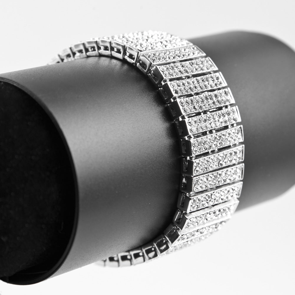 Unisex Gold Tone Iced Out Bracelet - Statement Rhinestone Line Cuff Bangle product image