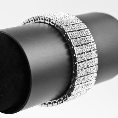 Unisex Gold Tone Iced Out Bracelet - Statement Rhinestone Line Cuff Bangle
