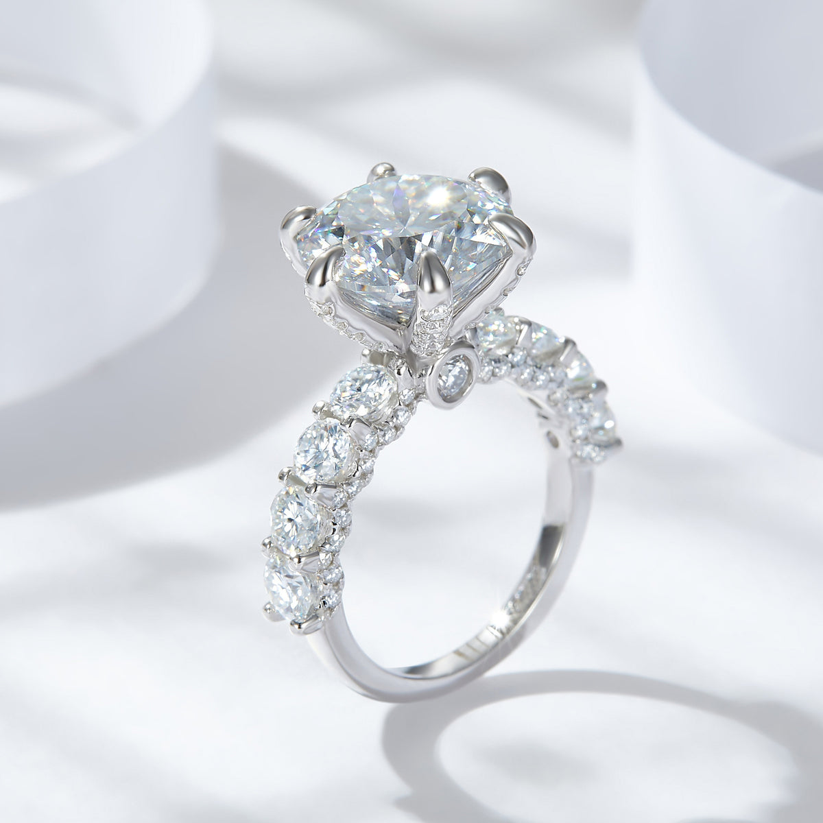 5 Carat Round Cut Moissanite Halo Engagement Ring product image