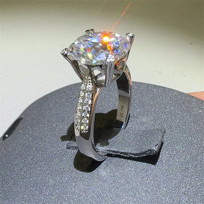 5 Carat Moissanite Ring for Women, Four-Prong Solitaire Engagement Ring with Pavé Band