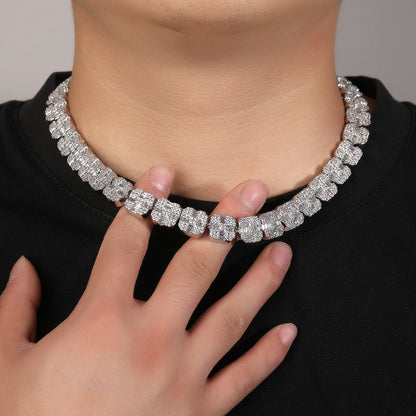 Unisex Iced Out Cubic Zirconia Link Bracelet – Hip Hop Copper Cuban Style Chain in Gold and Silver