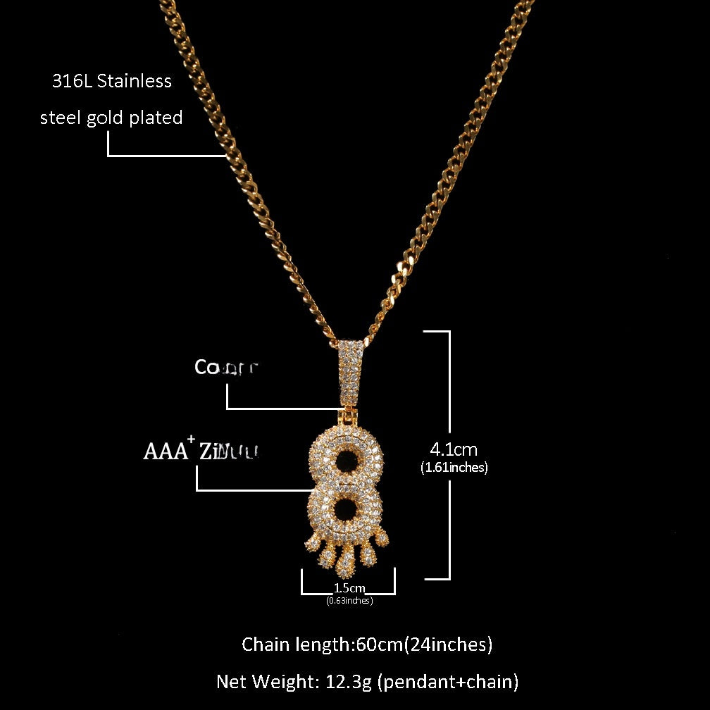 Gold-tone number 8 drop pendant specification diagram product image