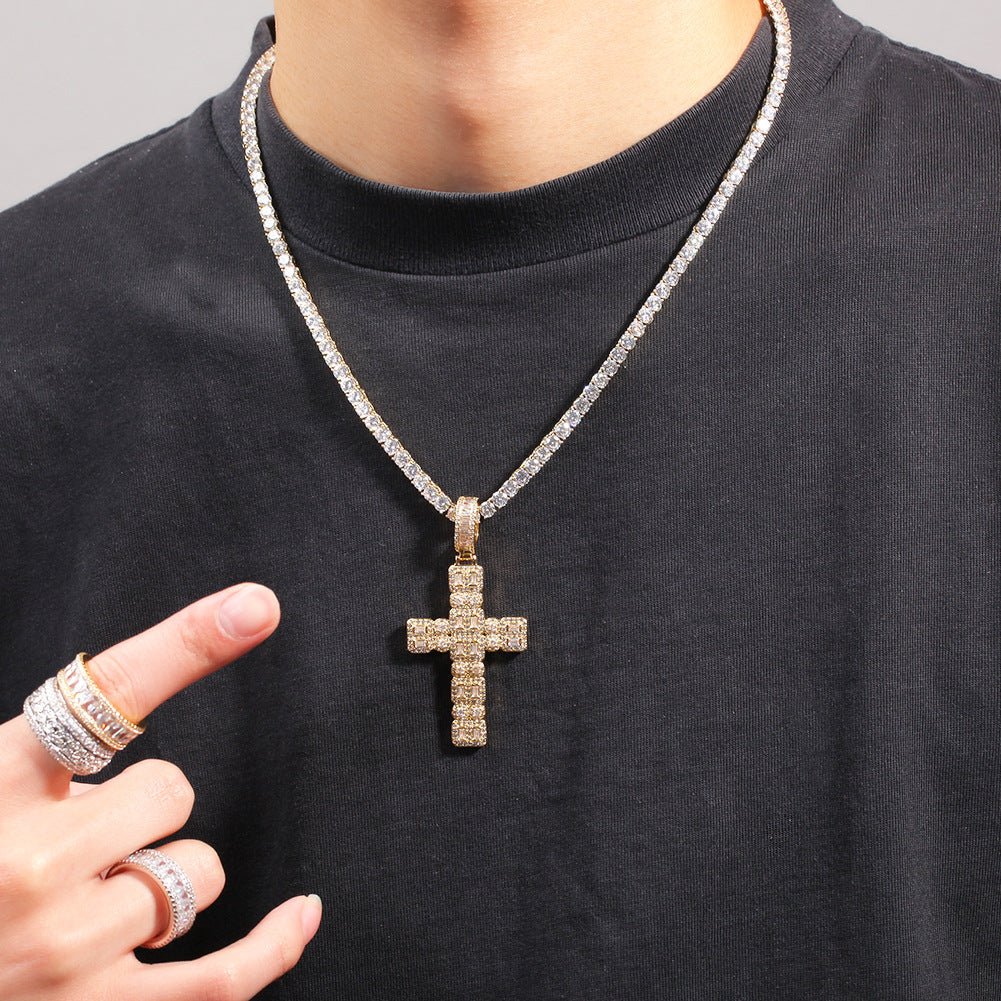 Iced Out Cross Pendant Necklace with Cubic Zirconia Twisted Chain for Women and Men product image