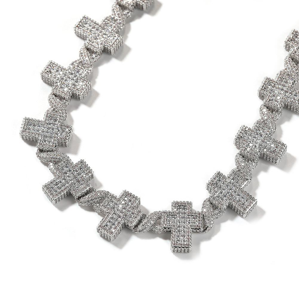 Iced Out Cross Chain Necklace for Women & Men - Cubic Zirconia Statement Pendant Necklace in Gold or Silver Tone product image