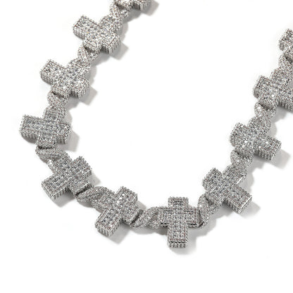 Iced Out Cross Chain Necklace for Women & Men - Cubic Zirconia Statement Pendant Necklace in Gold or Silver Tone
