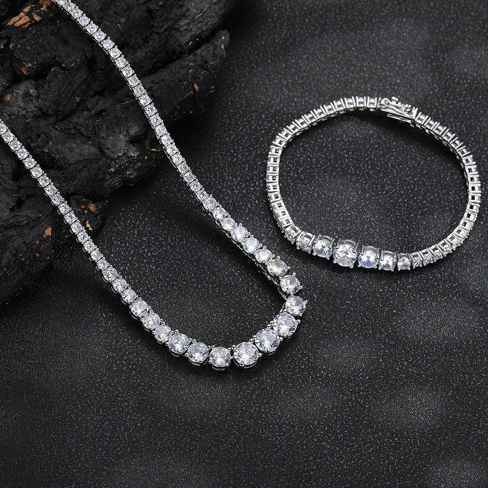 Iced Out Tennis Chain Necklace & Bracelet, Sparkling Stone Statement Chain, Unisex product image