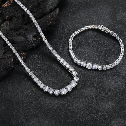 Iced Out Tennis Chain Necklace & Bracelet, Sparkling Stone Statement Chain, Unisex
