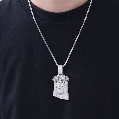 Jeweled Cartoon Face Pendant Necklace, 3MM Twisted Rope Chain, Gold Tone / Silver Tone