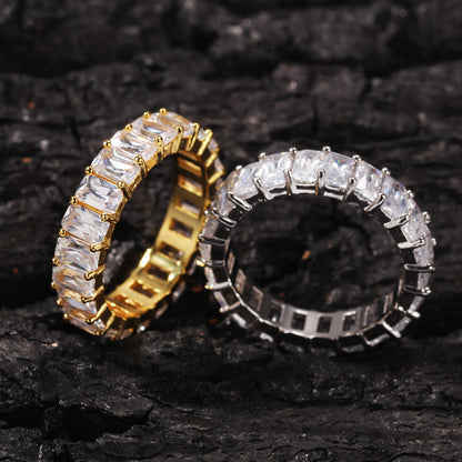 Men’s Iced Out Cubic Zirconia Eternity Ring – Gold Plated, Silver Tone & 925 Sterling Silver Narrow Band