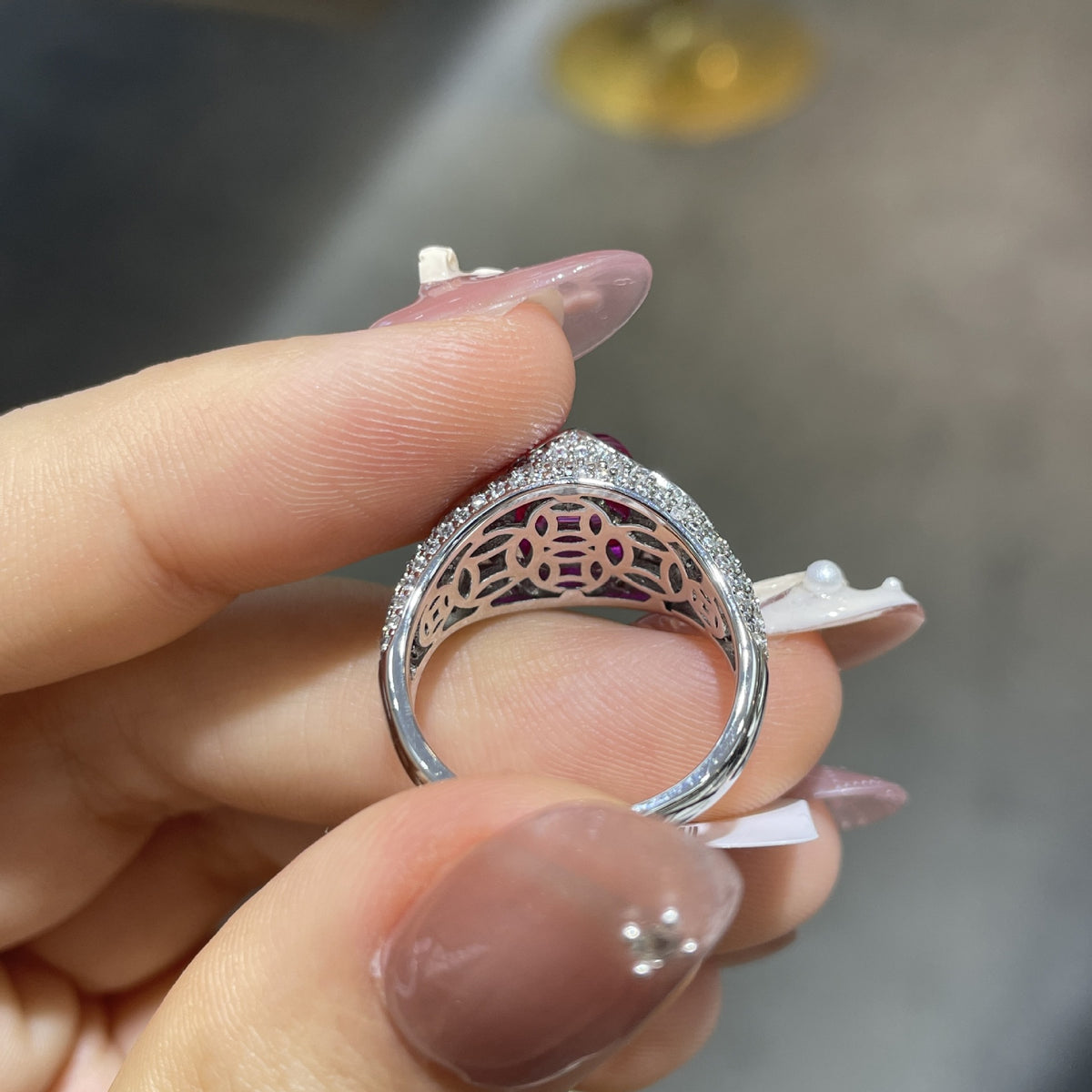 Lab-Grown Pink Sapphire Halo Ring, 925 Sterling Silver Cushion-Cut Ring product image