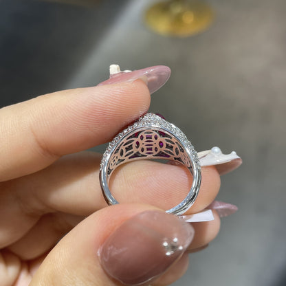 Lab-Grown Pink Sapphire Halo Ring, 925 Sterling Silver Cushion-Cut Ring