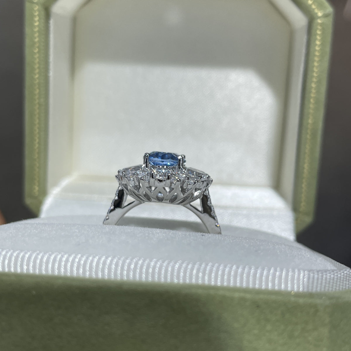 925 Silver Oval Blue Halo Ring, Blue Spinel Promise Ring for Women, Daily Wear Ring product image