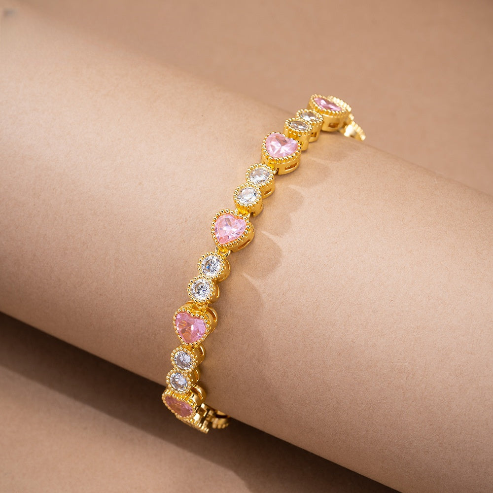Elegant Heart Crystal Bracelet for Women, Gold Plated Copper Chain Bracelet, Luxury Dainty Gift for Her
