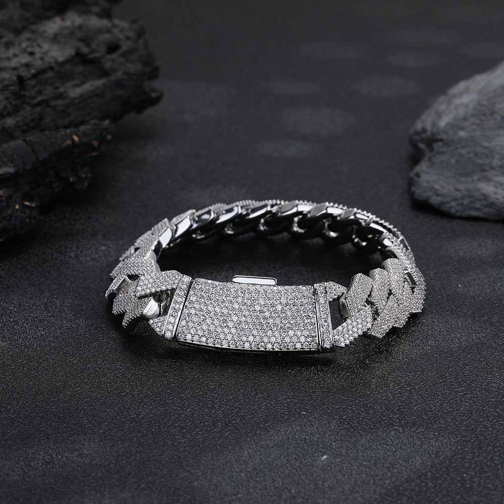 Iced Out 15mm Cuban Link Chain Bracelet & Necklace, Copper Zircon Hip Hop Jewelry product image