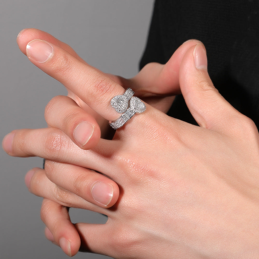 Unisex Heart Shaped Cubic Zirconia Statement Ring in Gold, Silver & Rose Gold