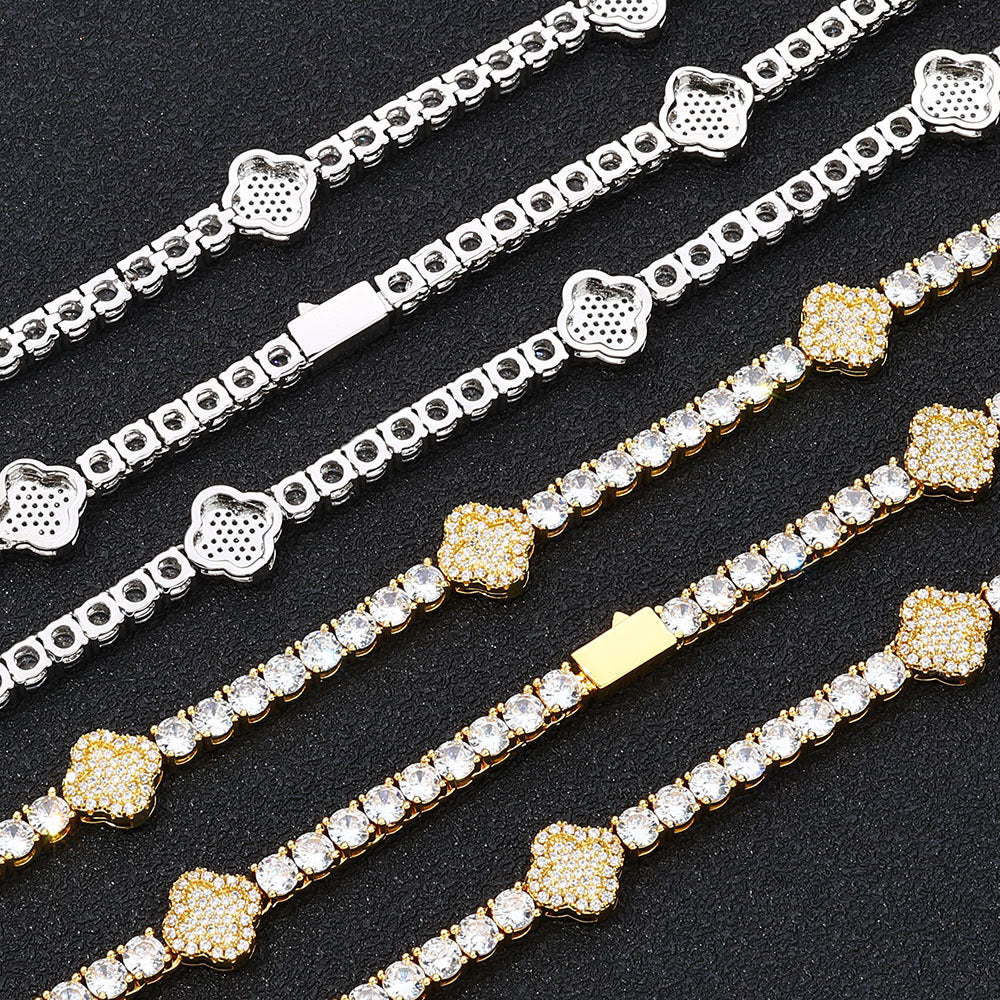 Clover Cluster CZ Tennis Hip Hop Necklace or Bracelet with Copper Base - CHA306 product image