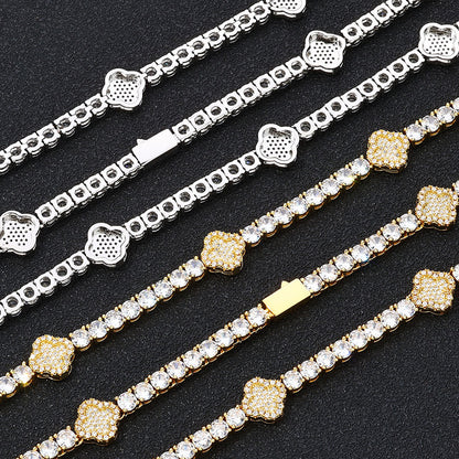 Clover Cluster CZ Tennis Hip Hop Necklace or Bracelet with Copper Base - CHA306