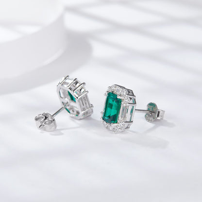Lab-Created Emerald Green Octagon Stud Earrings with Clear Accents