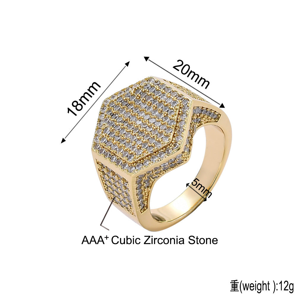 Hip Hop Minimalist Geometric Cubic Zirconia Ring for Men