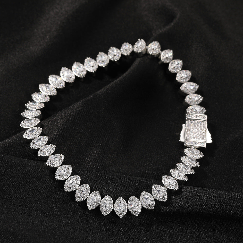 Unisex Marquise Cut Cubic Zirconia Bracelet in Gold or Silver Tone – Hip Hop Statement Chain, 7 Inch & 8 Inch