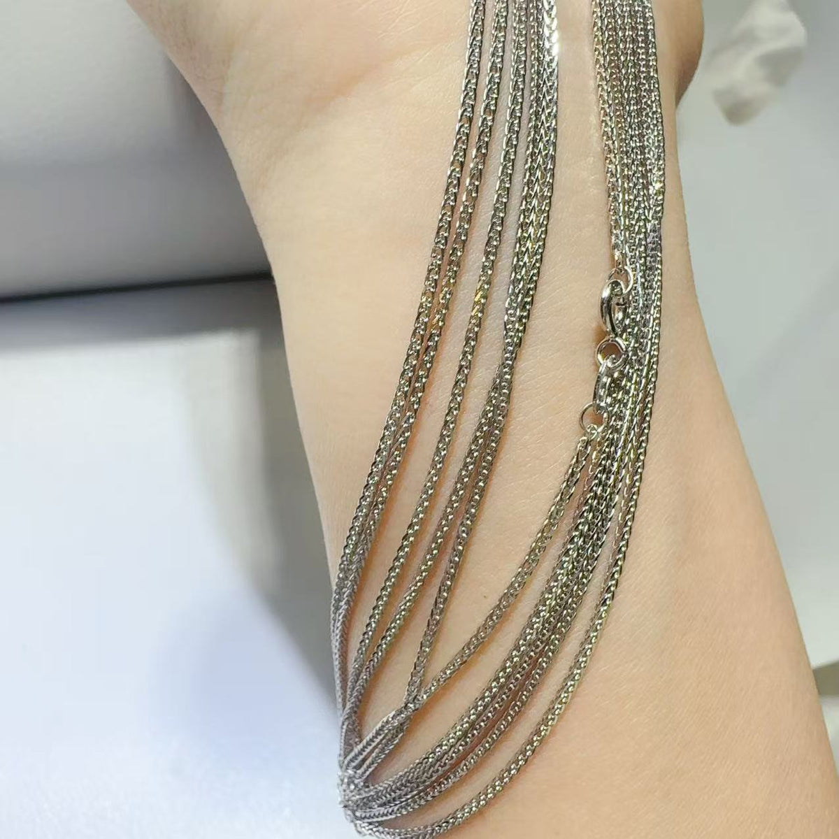 Layered White-Tone Chain Bracelet, Minimal Sparkle Multi-Row Wrist Bracelet for Daily Wear product image