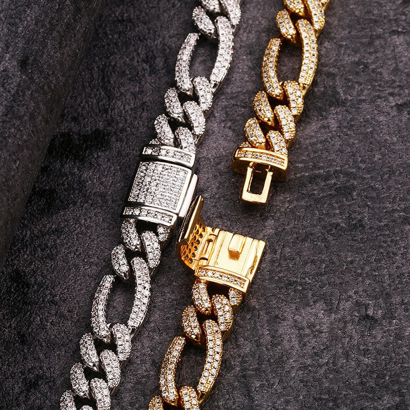 10mm Iced Out Figaro Cuban Link Chain Necklace for Men & Women - Geometric Cubic Zirconia Hip Hop Jewelry product image