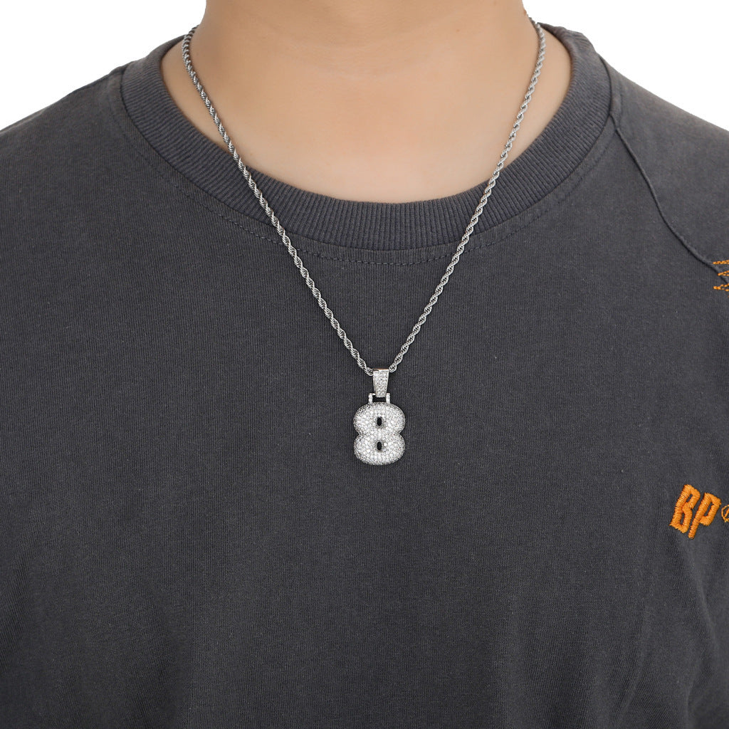 Hip Hop Minimalist Number Bubble Cubic Zirconia Pendant Necklace for Men and Women