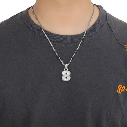 Hip Hop Minimalist Number Bubble Cubic Zirconia Pendant Necklace for Men and Women