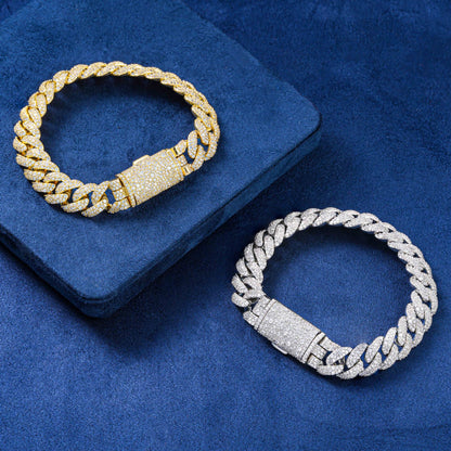 12mm Cuban Link Cubic Zirconia Bracelet, Unisex Hip Hop Chain Bracelet, 7-9 Inch