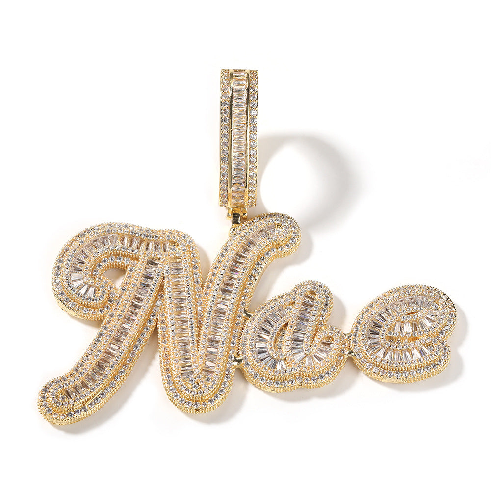 Personalized Bubble Letter Pendant Necklace with Cubic Zirconia Iced Initial Chain for Women product image