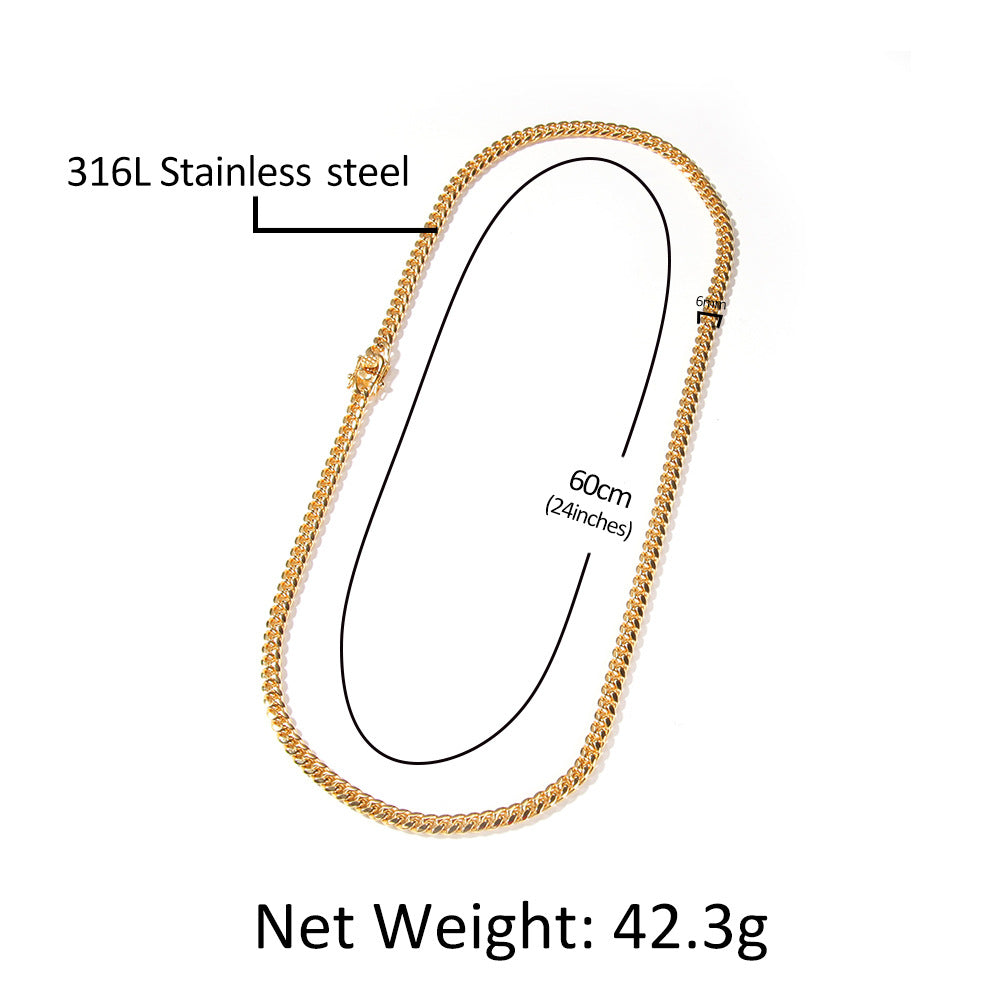 Men’s Stainless Steel Cuban Link Chain Necklace & Bracelet Set, Gold Plated or Silver Tone Hip Hop Statement Jewelry