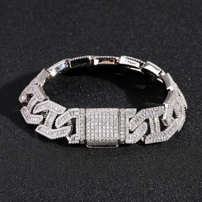 Hip Hop Minimalist Diamond Shape Cuban Link Cubic Zirconia Bracelet for Men