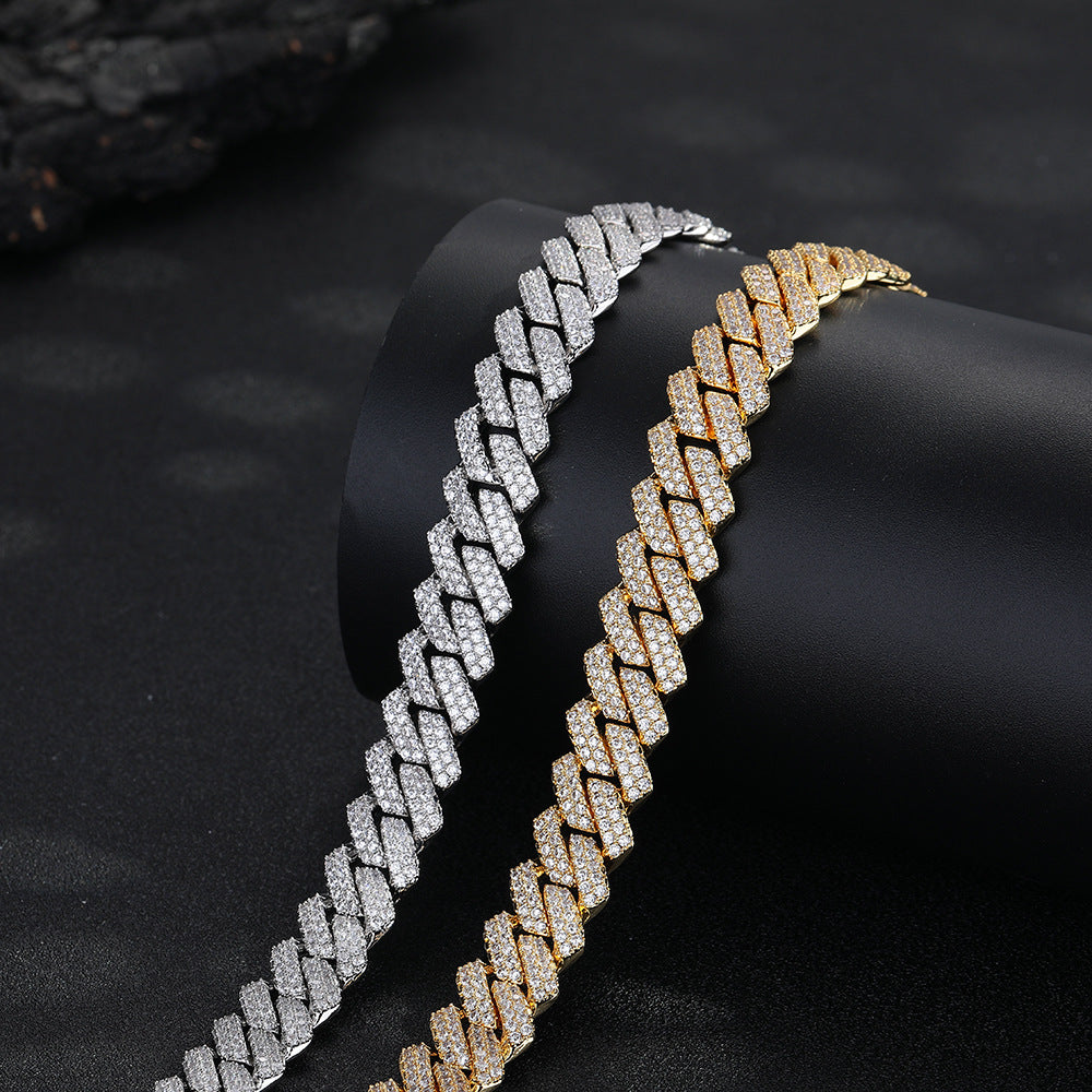 Iced Out Cuban Link Chain Necklace Bracelet in Rose Gold Tone, 14mm Hip Hop Statement Jewelry product image