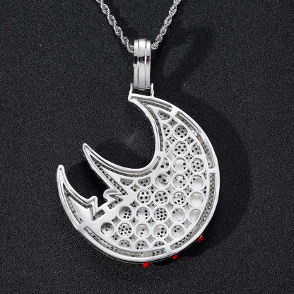 Hip Hop Crescent Moon Copper Pendant Necklace for Men and Women