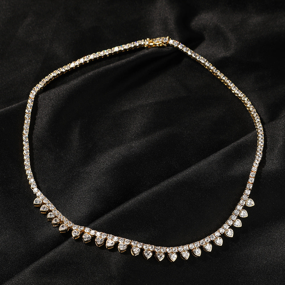Women's Cubic Zirconia Heart Line Necklace - Gold Plated or Silver Plated Minimalist Chain, 16in / 18in, 2mm / 3mm product image